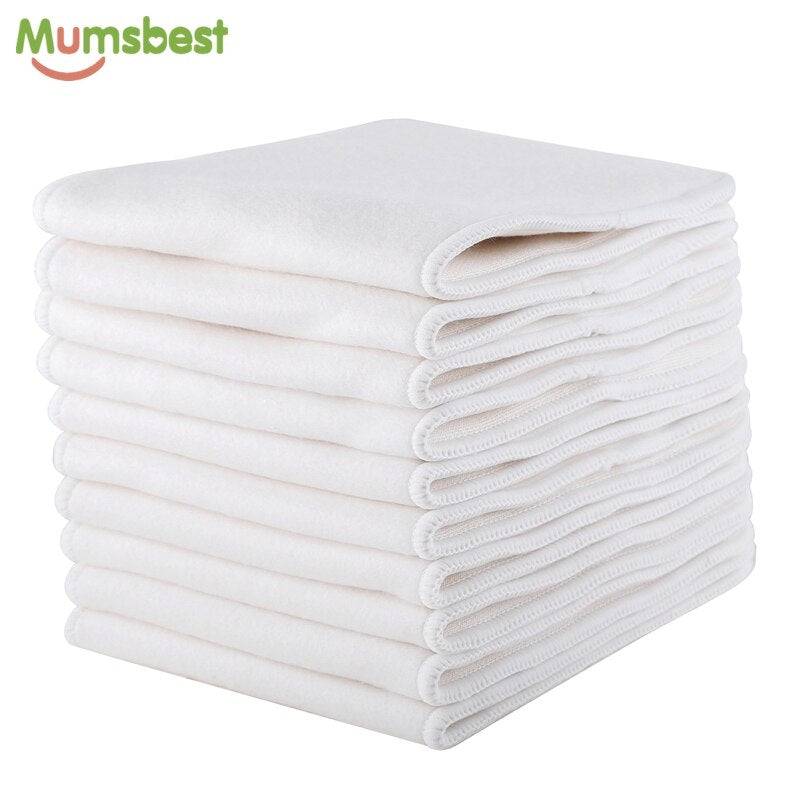 [Mumsbest]10pcs 4Layer Bamboo Cotton Inserts Diapers Diapers For Children Reusable MCN Nappies Liner 5 Layers OS Nappy Booster