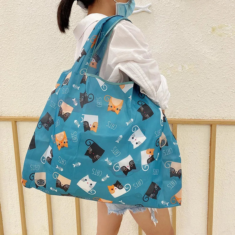 Reusable Shopping Bag Eco-Friendly Tote Bag Foldable Ladies Travel Shoulder Bag Durable Nylon 2022