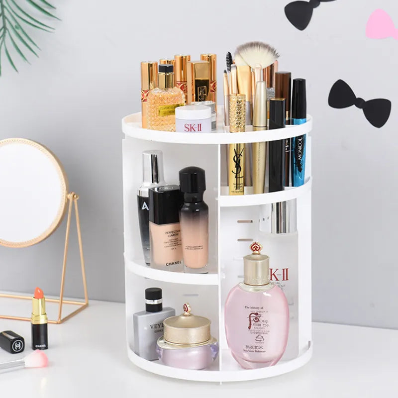 Round and Square Make Up Organizer 360-degree Rotating Cosmetic Storage Organizer Women Dressing Table Shelf Makeup Storage Box