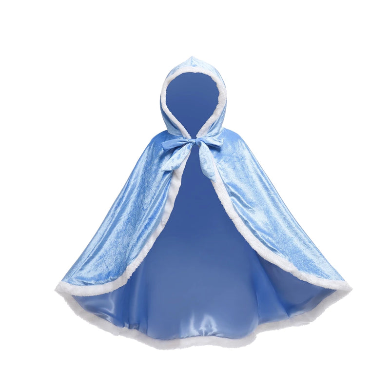 Children Snow Queen Anna&Elsa Girls Velvet Cloak Hooded Christmas Fairy Cinderella Rapunzel Aurora Belle Princess Dress Up Cape