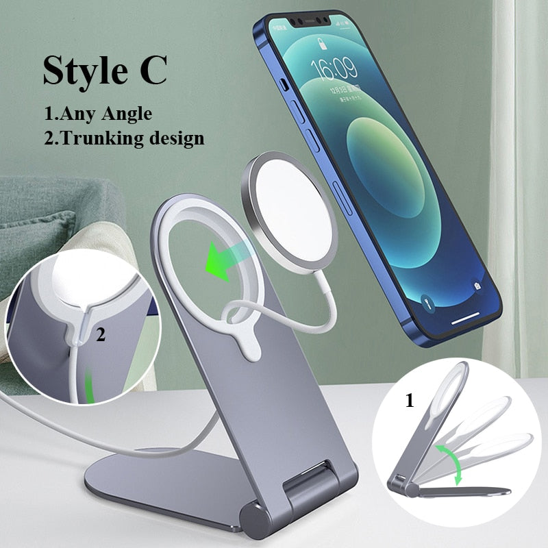 Magsafe Phone Charger Holder Aluminium Alloy Bracket For IPhone 12mini 12 Pro Max Rotation Magnetic Wireless Fast Charging Stand