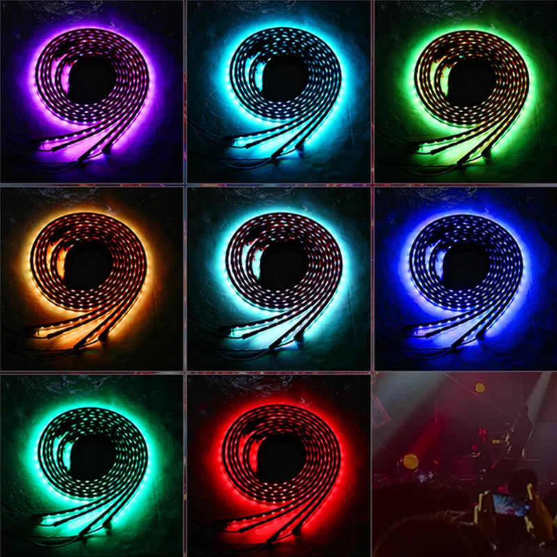 SEAMETAL 4Pcs Car Underglow Neon Accent Strip RGB Colored Decorative Light Sound Active Underbody Atmosphere Lamp APP Control