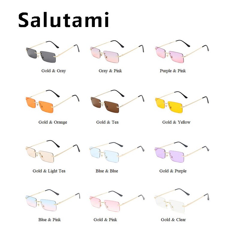 Rimless Alloy Small Square Sunglasses For Women Vintage Ins Hot Gradient Clear Sun Glasses Female Uv400 Shades Hip Hop Eyewear