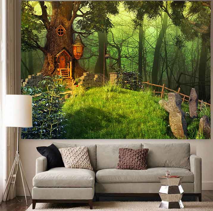 Simsant Psychedelic Forest Tapestry Mushroom Castle Fairy Tale Wall Hanging Tapestries for Living Room Bedroom Home Dorm Decor