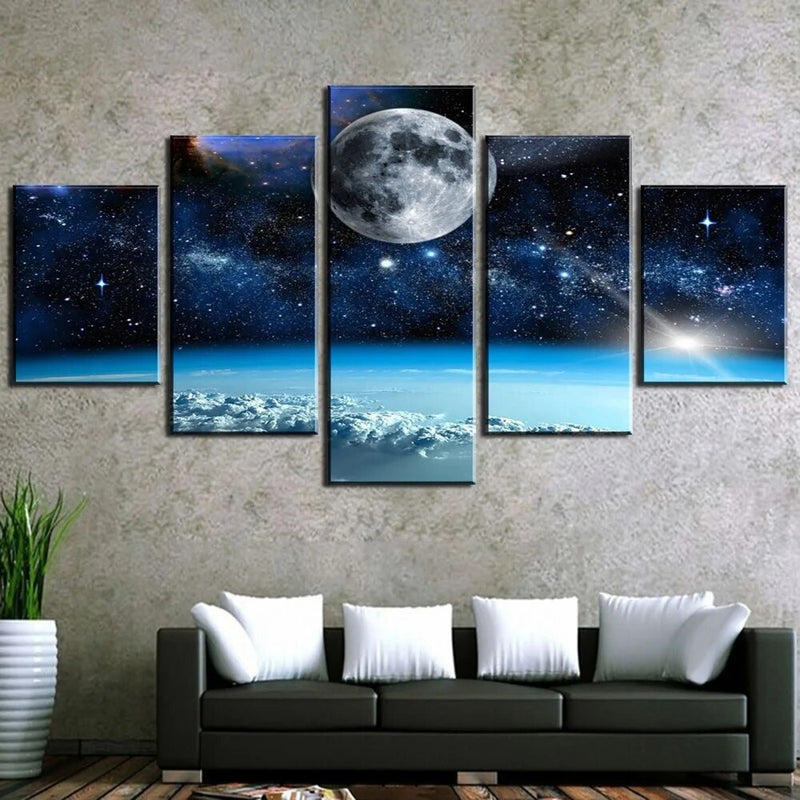 Home Decoration Wall Art Canvas Paintings Picture Hd Prints Modern 5 Piece The Moon In Space Poster For Bedroom Modular Framed