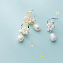 Modian Authentic 925 Sterling Silver Pearl Flower Shape Earring for Women Luxury Gold Color Hoop Earring Fine Jewelry Brincos