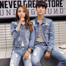 Autumn Korean Mens Denim Jacket Two Piece Set Slim Fit Hole Ripped Jeans Casual Unisex Cowboy Outfit Clothing Matching Sets