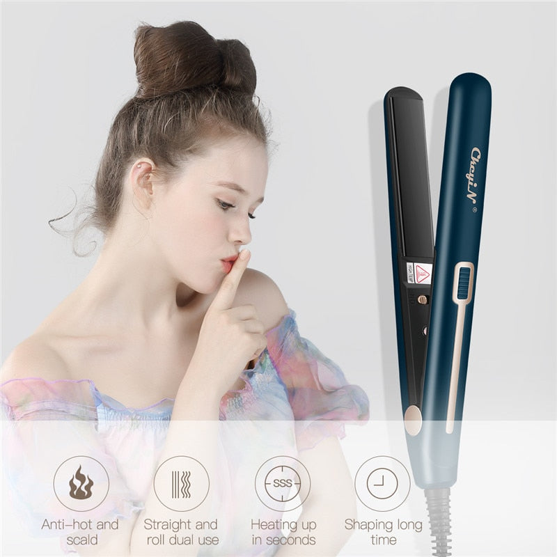 Ckeyin 2 in 1 Mini Professional Hair Curler Hair Straightener Flat Iron Straightening Corrugated Curling Tong Styling Tool 50