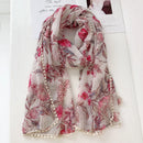 2021 Fashion Autumn Women Viscose Scarf Floral Pom Pom Tassel Beach Hijab Shawls and Wraps Female Foulards Echarpe Muslim Hijab