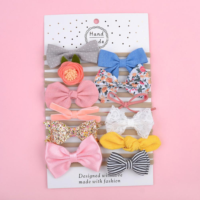 1 Set Floral Bows Solid Baby Headbands Dot Bowknot Elastic Cotton Hair Bands For Girls Nylon Princess Turban Hair Accessories