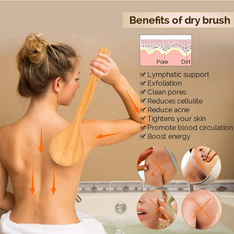 TREESMILE Natural Bristle Bath Brush Exfoliating Wooden Body Massage Shower Brush SPA Woman Man Skin Care Dry Body Brush D40