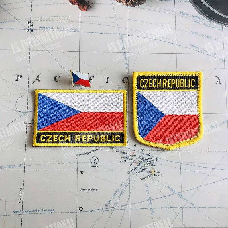 CZECH REPUBLIC National Flag Badges Armband Embroidery Patches Shield And Square Shape   Lapel Pin One Set Cloth Accessories