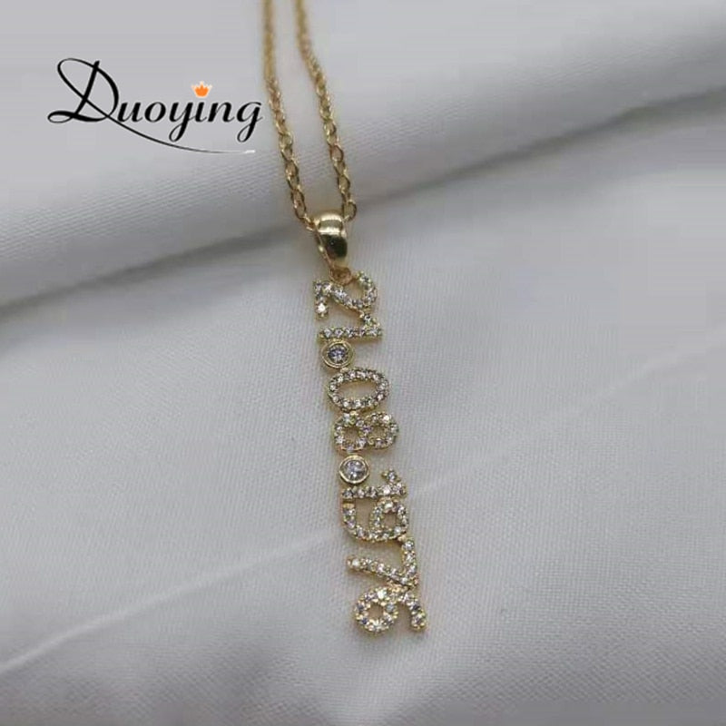 Duoying Personalized Number Necklace Name Necklace Nameplate Chain for Women Stone Chain 6mm Pendant Letters  Zirconia Necklaces