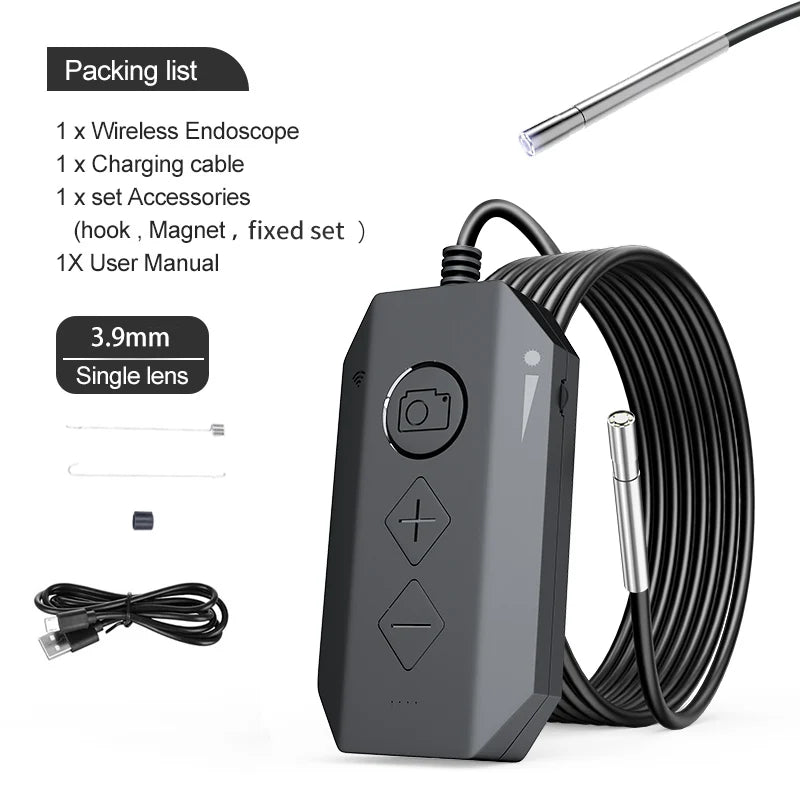 Newest 3.9mm Wireless Endoscope 1080P Waterproof WiFi Borescope with Adjustable LED Snake Inspection Camera for iPhone Android