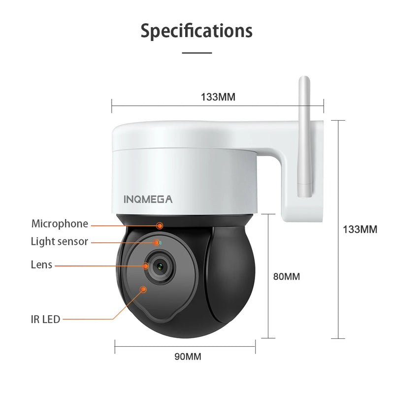 INQMEGA 3MP Tuya Wifi Security Outdoor PTZ Camera Ai Human Detect Weterproof IP Camera Two-Way Audio Night Vision Alexa Google