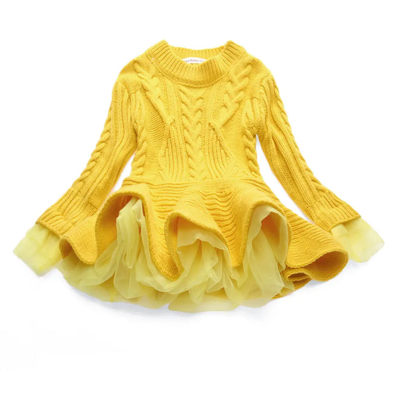 Kids Girls Tutu Dress 2022 Autumn Winter Girls Knitted Chiffon Dresses Christmas Birthday Party Children Girls Clothes