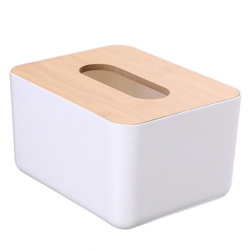 Multifunctional Bamboo Cover Tissue Box Creative Desktop Pumping Box Household Living Room Simple Plastic Napkin Storage Box