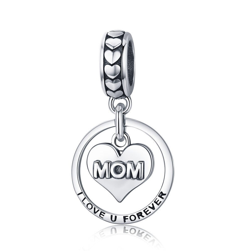 Mom Love Pendant BISAER 925 Sterling Silver Oxidized Maternal Love Mom Mother Beads Charms For Women Silver 925 Jewelry ECC1460