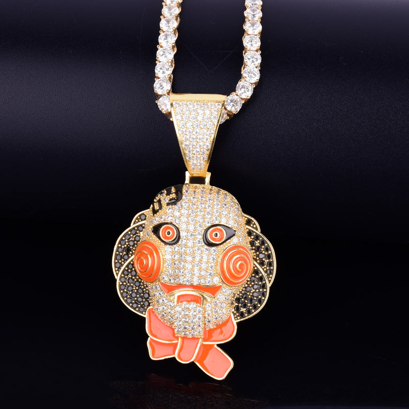 Skull Pendant Necklace Gold Color Ice Cubic Zircon Men's Hip Hop Rock Jewelry