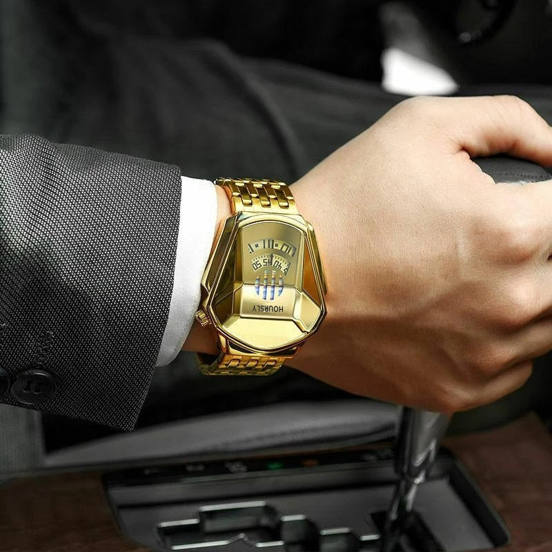 Luxury HOURSLY Brand Trend Cool Men's Wrist Watch Stainless Steel Technology Fashion Quartz Watch For Men 2022 Relogio Masculino
