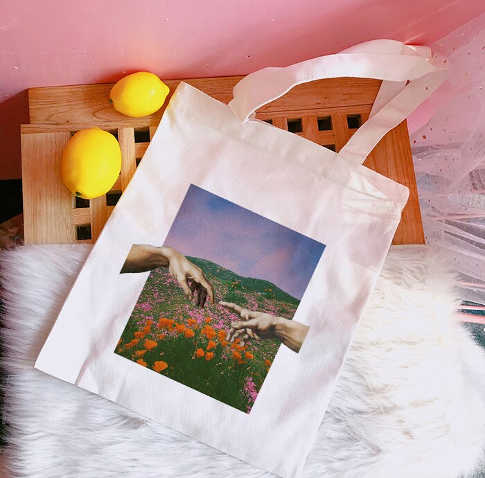 Harajuku Cool Graphic Ladies Handbags Canvas Tote Bag Ulzzang Kawaii Women Shoulder Shoper Bags Harajuku Chic Bag