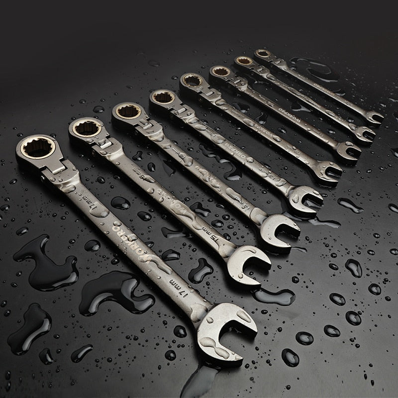 WORKPRO 8PC Wrench Set Flex-head Ratcheting Combination Wrenches Metric/SAE Ratchet Spanners Set Car Repair Tools