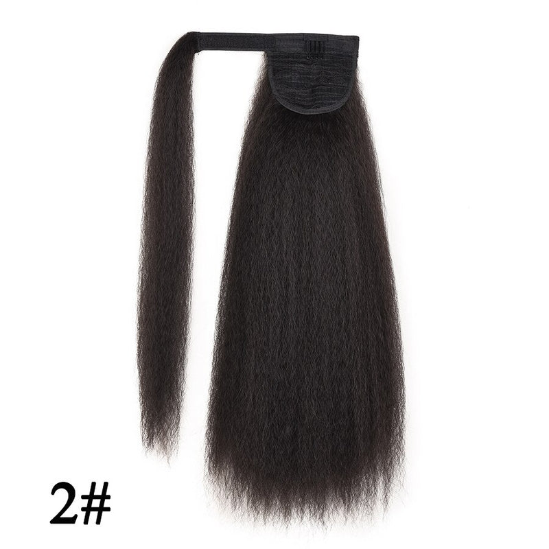 22" Synthetic Kinky Yaki Ponytail Adjustable Drawstring Ponytail Strap Hook&Loop Afro Hairpiece For Women False Hair Extension