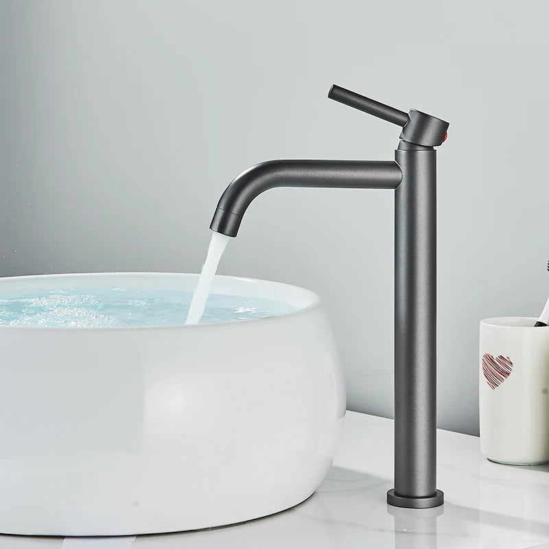 Bathroom Sink Faucet Tall Slim Bathroom Washbasin Water Mixer Tap Hot Cold Water Basin Crane Tap Bathroom Tap