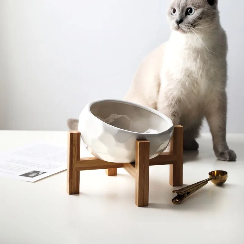 Diamond Ceramics Pet Bowls Dog Bowl Oblique Pet Feeder Large Capacity High Foot Oblique Bowl Protection Spine Cat Bowl