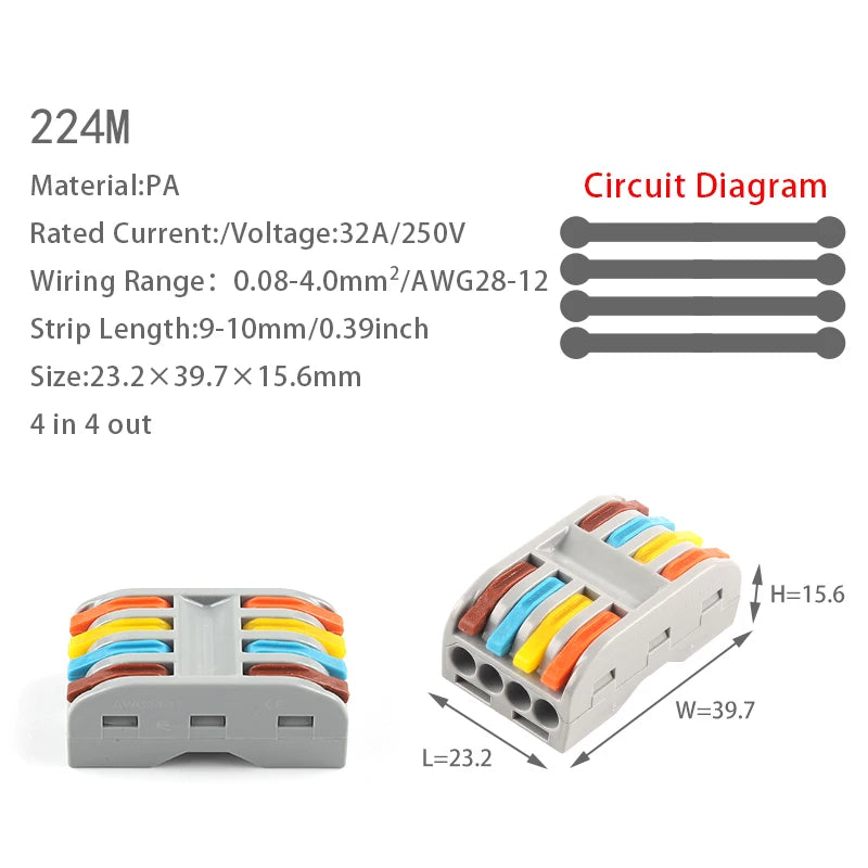 20PCS Quick Cable Splitter Push-in Wire Connector Universal Compact Conductor Wiring Terminal Block For ELECTRICAL Connection