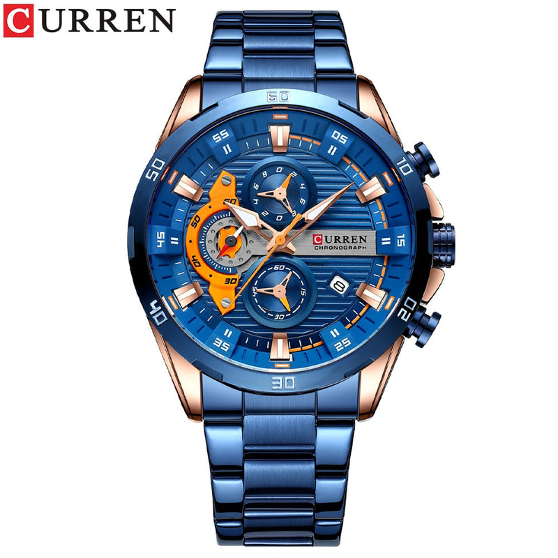 CURREN Stainless Steel Watches for Mens Creative Fashion Luminous Dial with Chronograph Clock Male Casual Wristwatches