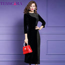 TESSCARA Women Autumn Elegant Velvet Dress Festa Female Event Party Robe High Quality Mesh Designer Vintage Cocktail Vestidos