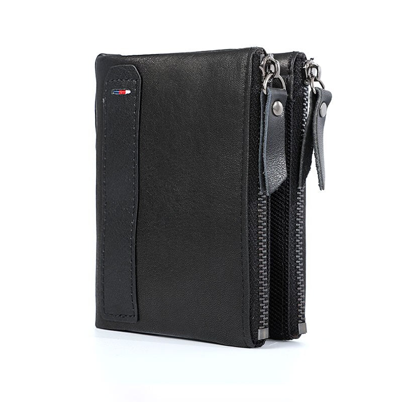 100% Genuine Leather Men Wallet Small Zipper Pocket Men Wallets Portomonee Male Short Coin Purse Brand Perse Carteira For Rfid