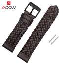 20mm 22mm 24mm Braided Genuine Leather Strap Quick Release Men Women Replacement Bracelet Belt Wrist Band for Smart Watch Brown