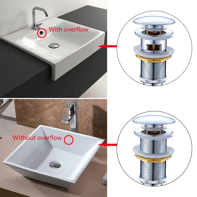 ROVOGO Pop up Drain for Bathroom Basin , Vessel Sink Pop Up Drain Stopper, Sink Drain Assembly With Overflow Brass Chrome