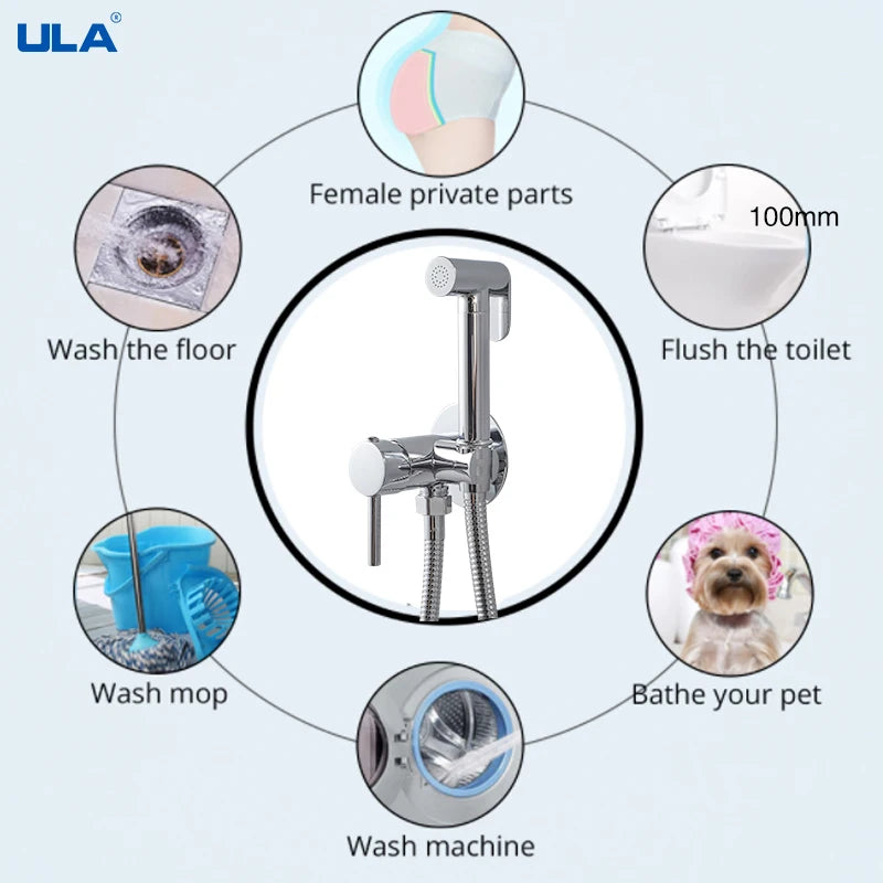 ULA Portable Bidet Sprayer Brass Toilet Bidet Faucet Gold Black Hot Cold Water Bathroom Mixer Shattaf Valve Jet Set shower enema