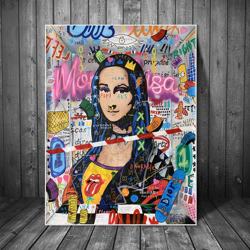 Graffiti Art Canvas Mona Lisa Modern Paintings on the Wall Art Posters and Prints Street Art Abstract Pictures For Living Room