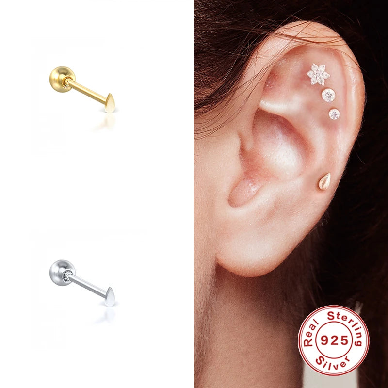 925 Sterling Silver Aretes Piercing Earrings Cute Snake Cartilage Stud Earring For Women Ear Bone Buckle pendientes plata 925
