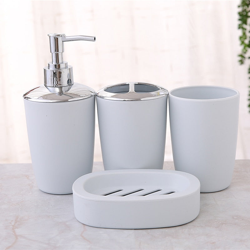 4Pcs Bathroom Set Plastic Soap Dispenser Bottle Washroom Toothbrush Holder Cup Suit Bathroom Accessories