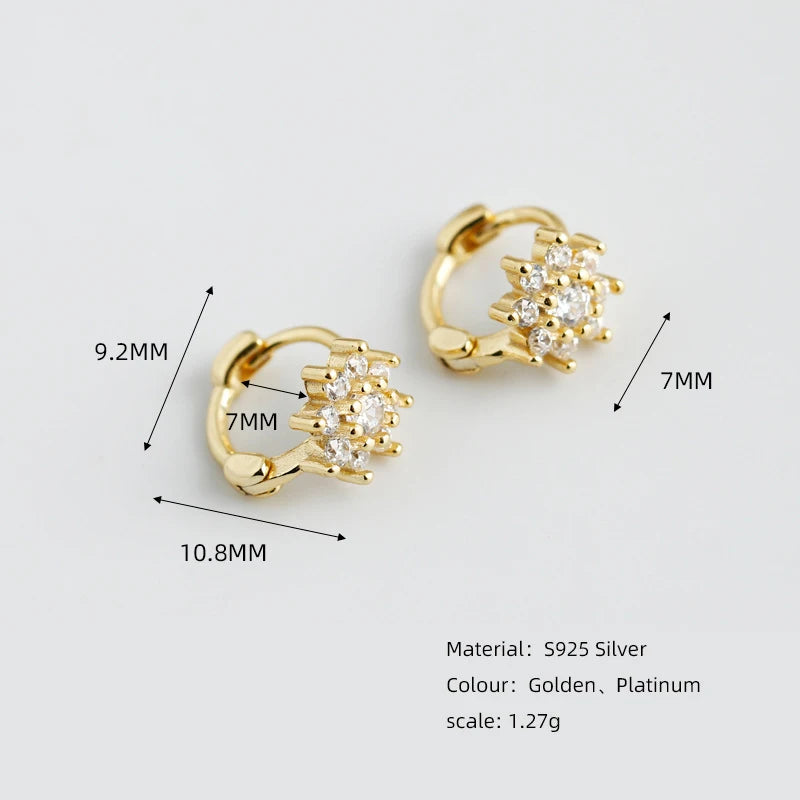 WANTME 925 Sterling Silver Luxury Zircon Romantic Flower Huggies Hoop Earring for Women Shiny Piercing Clips Loops Party Jewelry