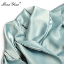 MoaaYina Fashion Designer Set Autumn Women Ruched Long Sleeve Tops+Double breasted bell-bottoms Two-piece set