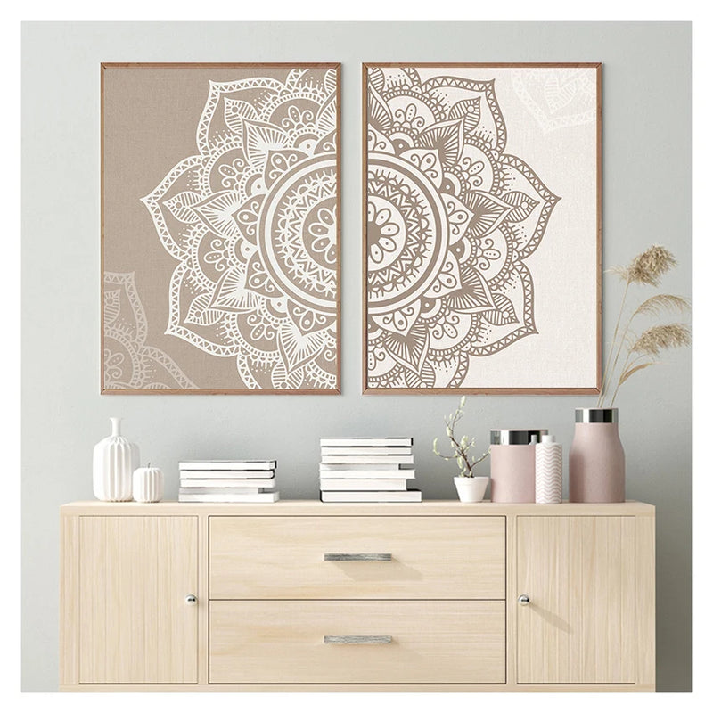 Wall Art Print Poster Picture Canvas Painting Living Room Home Interior Yoga Room Decor No Frame Bohemian Mandala Floral Beige