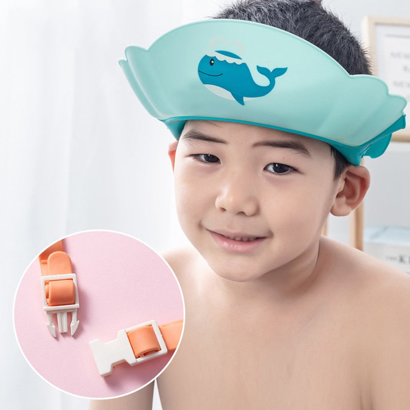 Children Shampoo Cap Baby Soft Cartoon Bath Visor Hat Adjustable Baby Shower Protect Eye Water-proof Hair Shield Cap for Infant