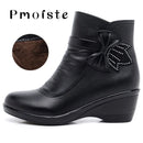 Women Ankle boots 2023 Warm Plush Wedge Boots for Women Casual Shoes Non-slip Waterproof Leather Boots Women Zipper Female Boots