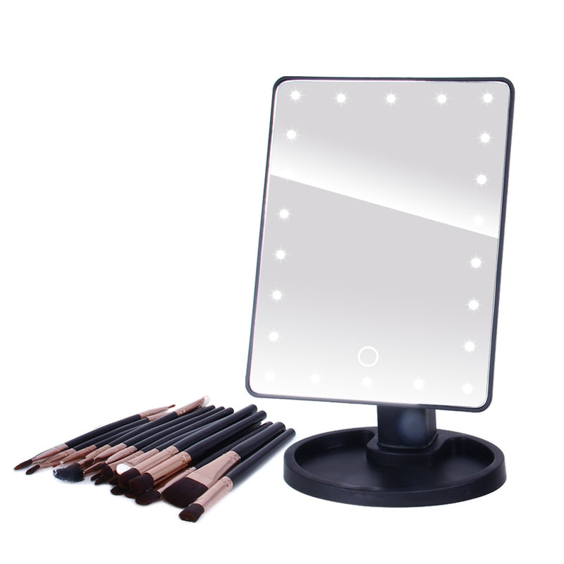 LED Makeup Mirror Illuminated Cosmetic Table Mirror With Light for Make Up Adjustable Light 16/22 Touch Screen Eyelash Brush