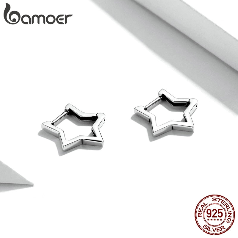 bamoer 925 Sterling Silver Starlike Earrings Star Shape Ear Buckle Minimalist Earrings Daily for Women Fashion Jewelry SCE1136