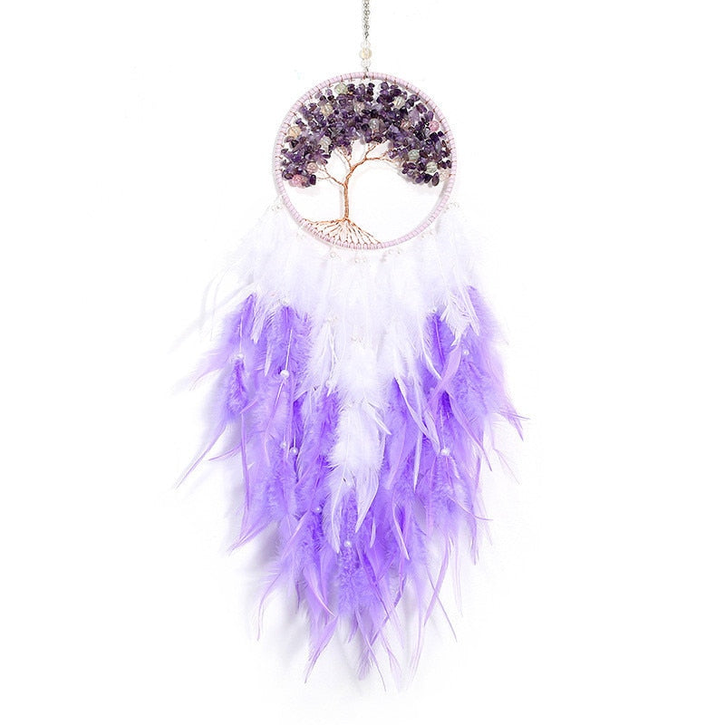 Handmade Weave Dream Catcher With Light Natural Feather Tree of life Dreamcatcher Decor Hanging Pendant Girl Gifts Room Decor