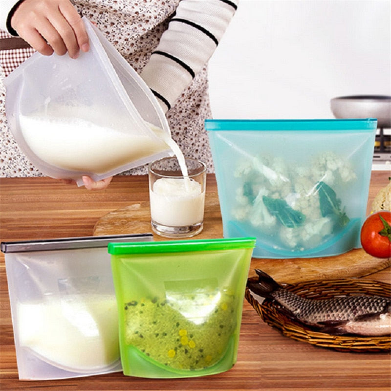 Silicone Bags Reusable Silicone Food Bag Airtight Seal Food Preservation Bag Food Grade for Vegetable, Liquid, Snack, Meat