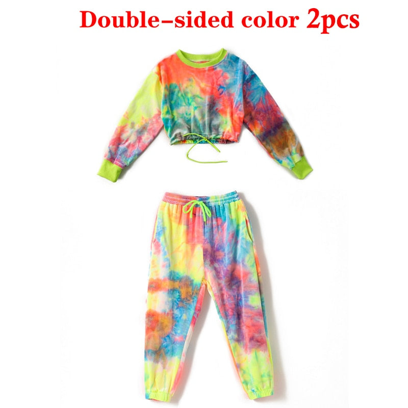 Hip Hop Clothing Multicolor Sweatshirt Causal Pants For Girls Jazz Ballroom Dancing Clothes Stage Outfits Rave Clothes DQS6039