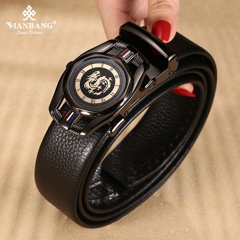 ManBang New Fashion Men Belt Cowskin leather business automatic buckle belt  Cowhide for Jeans Men Design High Quality